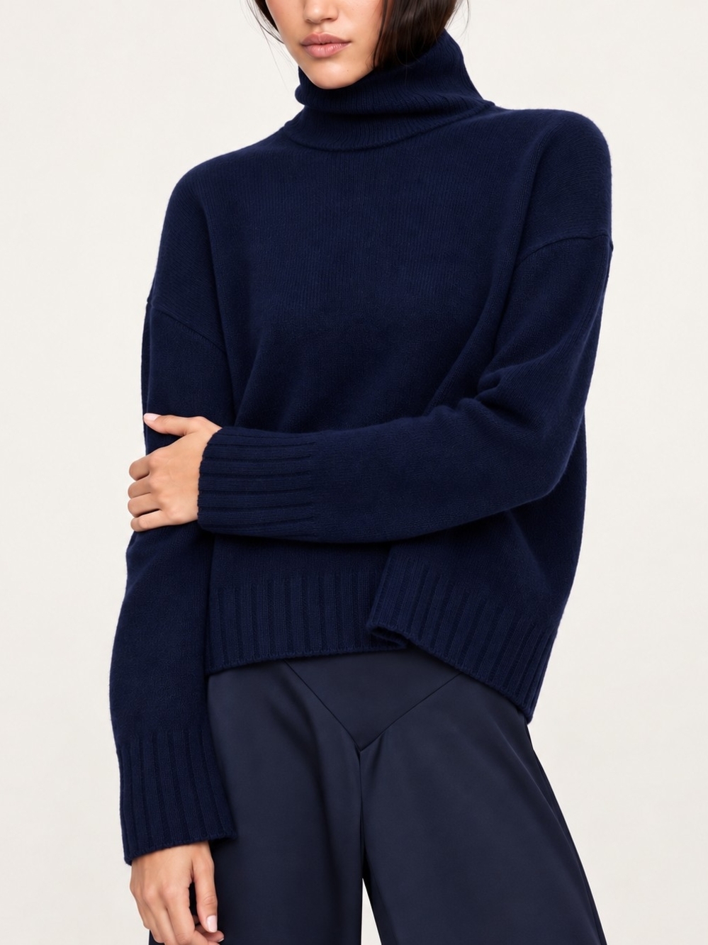 Liberty House Vintage 100% Cashmere Navy Blue Turtleneck Sweater L